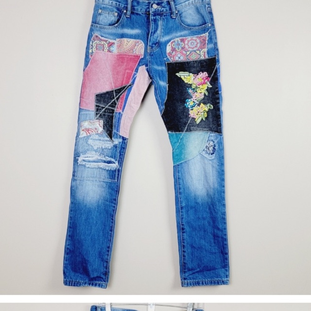 Mnml Artisan Patchwork Button Fly Unisex Denim Bl… - image 2